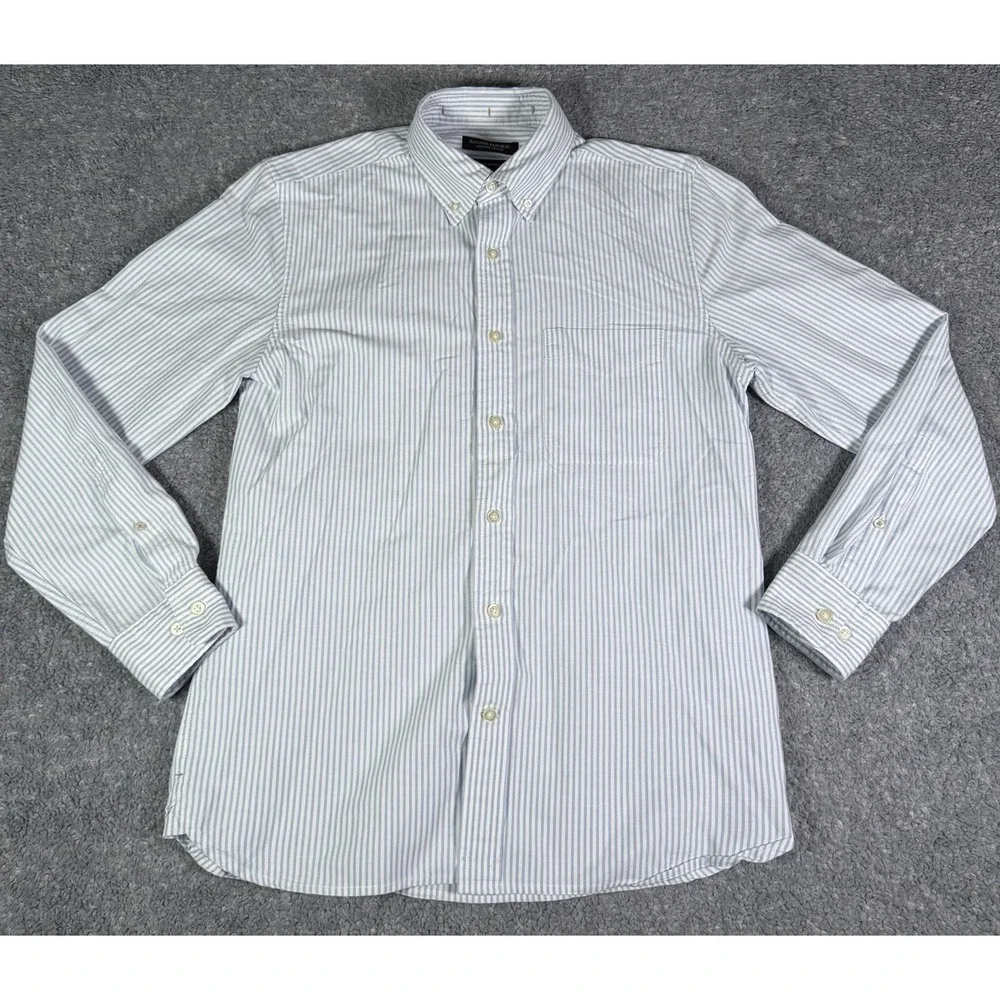 Banana Republic Untucked Oxford Shirt Men Small Blue White Stripe Organic Cotton